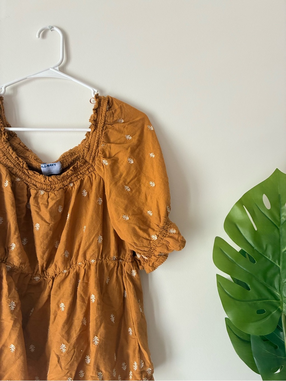 Old Navy Embroidered Puff Sleeve Top in Mustard - Picture 2 of 6